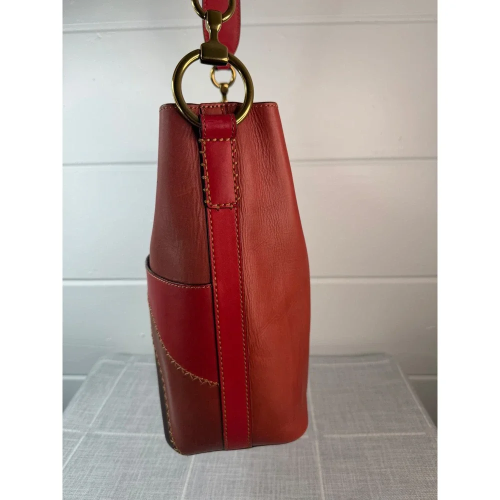 FRYE Ilana‎ Red Color Block Bucket Hobo Bag Purse RARE Boho Western